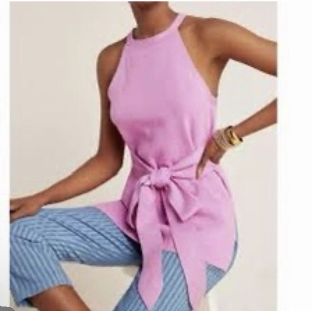 By Anthropologie Women's Lilac Sweater Annette Belted Knit Tank Size Small